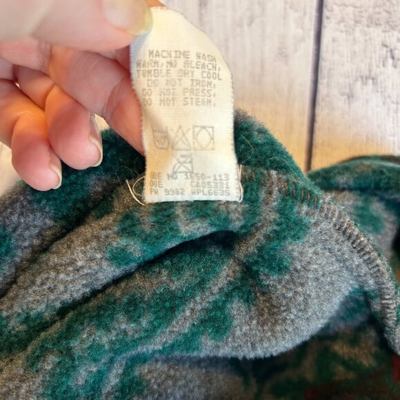 vintage Woolrich size S pattern fleece pullover mock Made in USA green gray - Picture 10 of 10